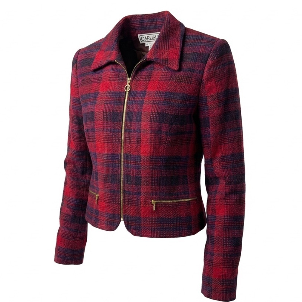 Vintage Carlisle Red Blazer Jacket Size 6 P2P 18” (36” Around) Made in Hong Kong